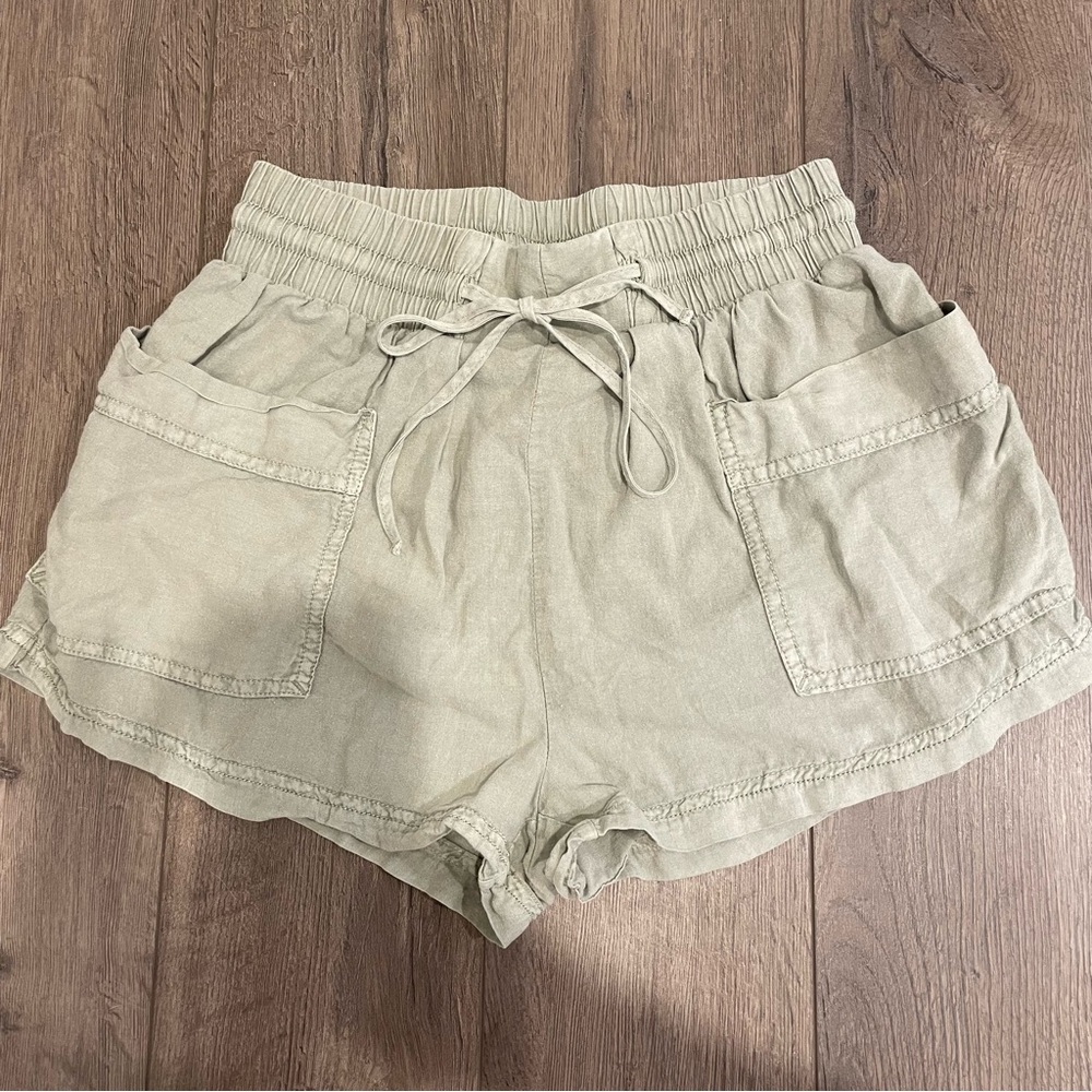 Casual Drawstring Utility Shorts - Light Olive